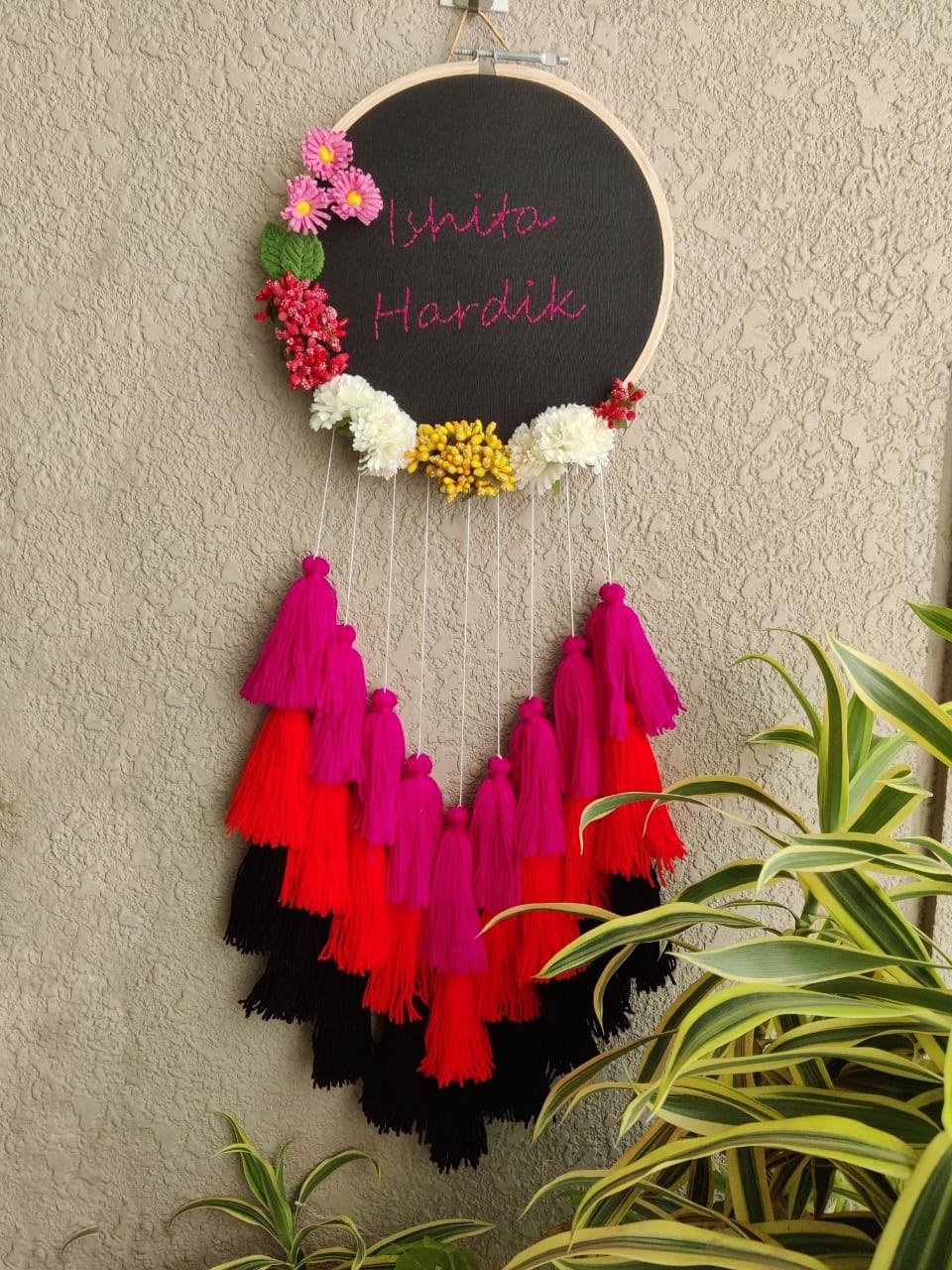 Customizable Floral Embroidered Hoop with Tassels