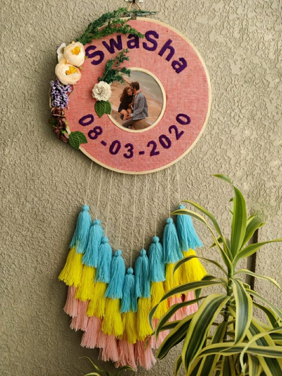 Customizable Embroidered Double Photo Hoop with Tassles