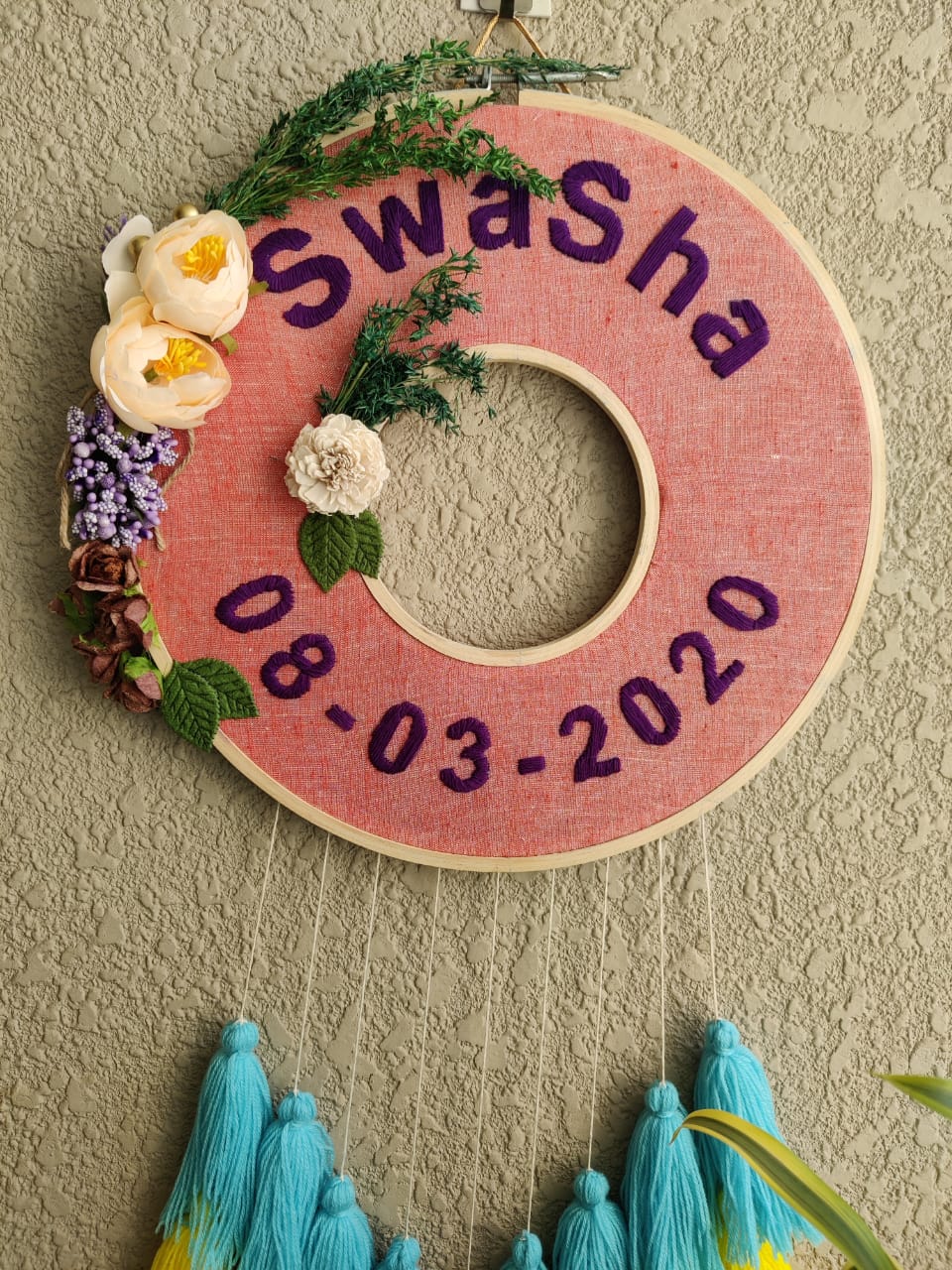 Customizable Embroidered Double Photo Hoop with Tassles