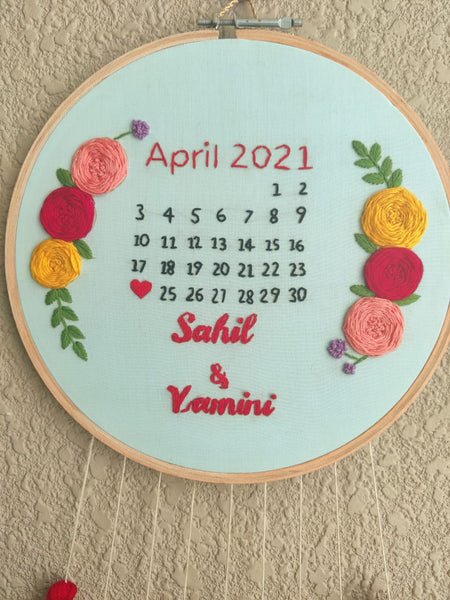 Customizable Calendar Embroidered Hoop with Tassels