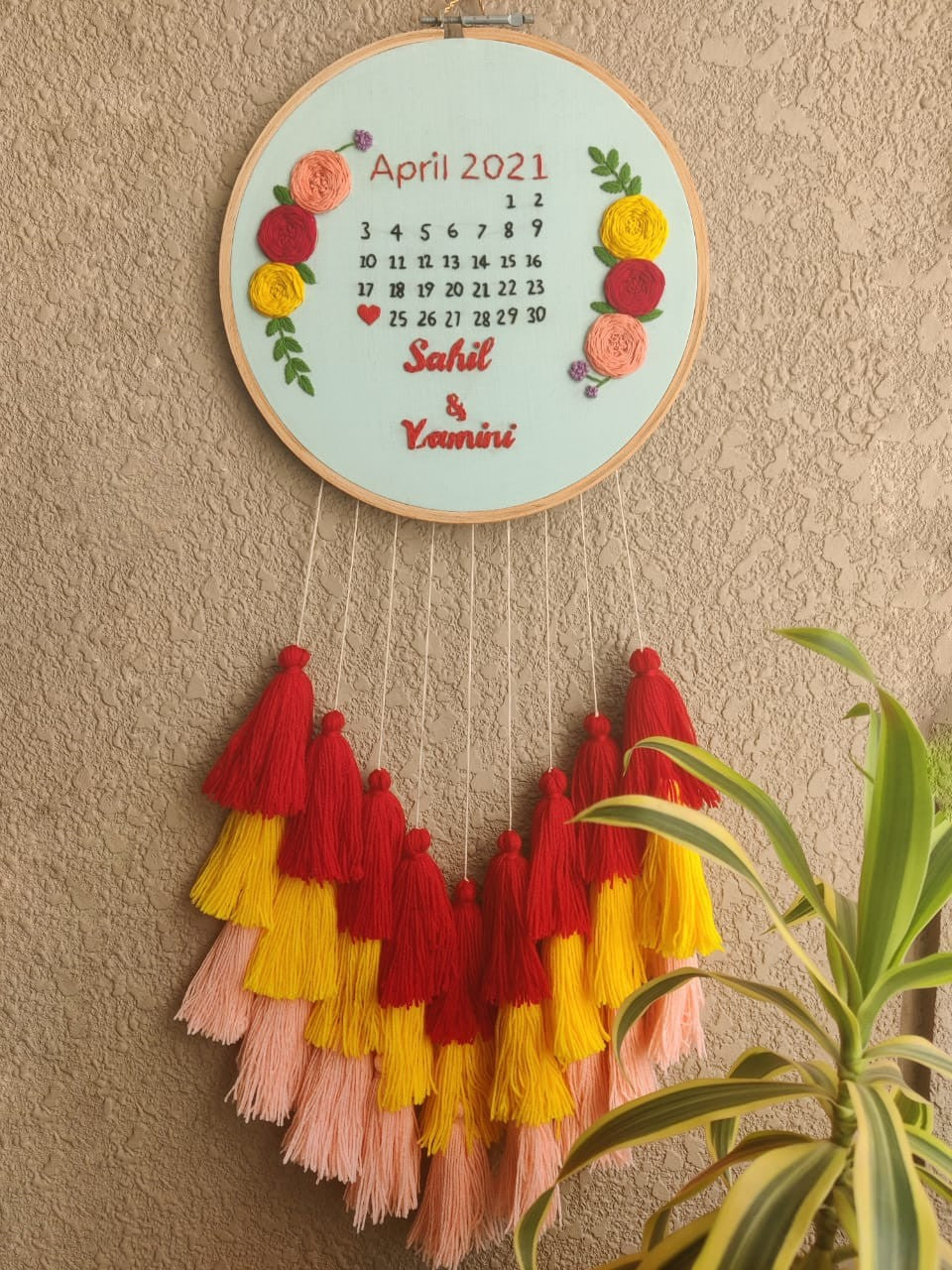 Customizable Calendar Embroidered Hoop with Tassels