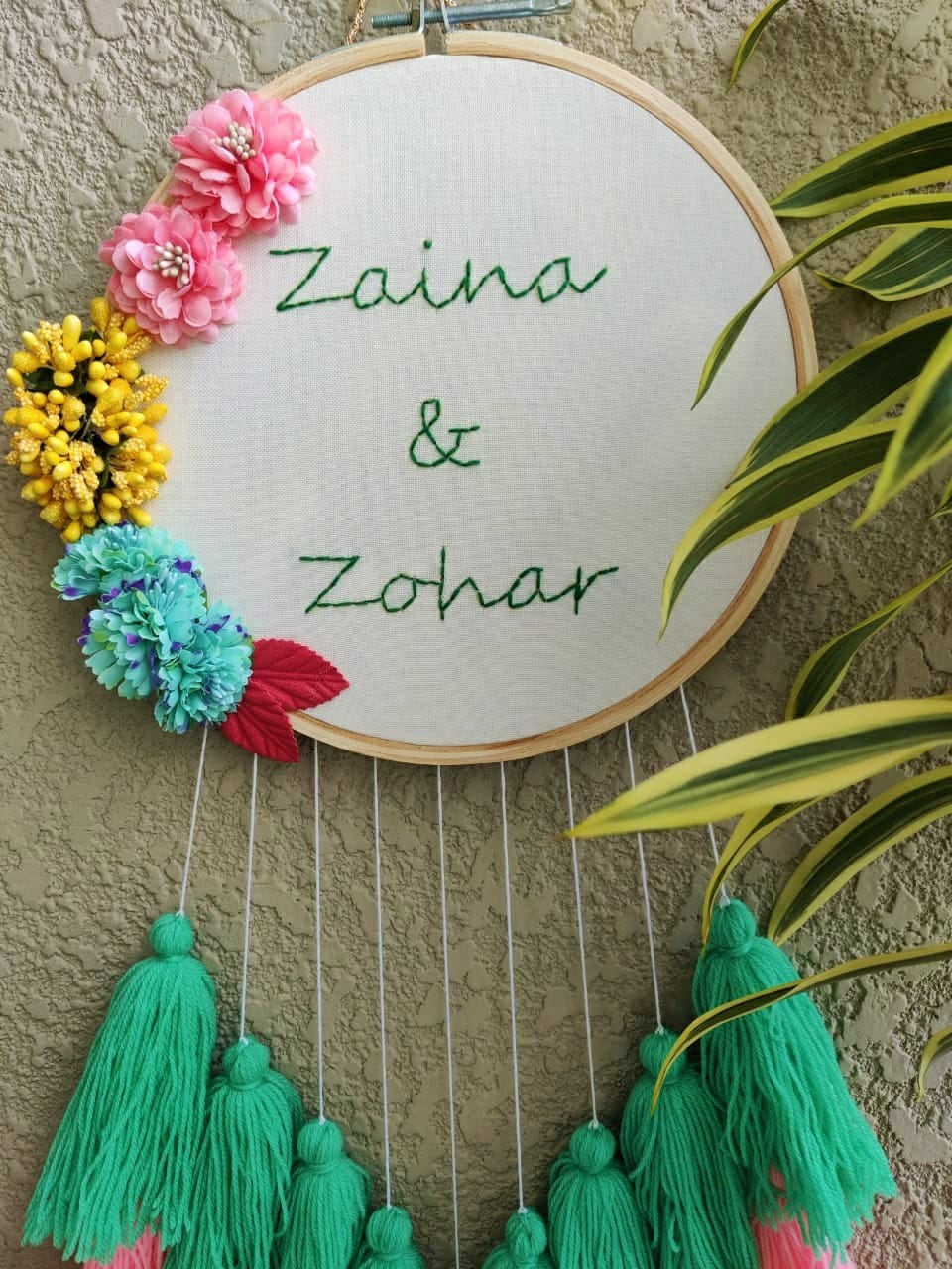 Customizable Floral Embroidered Hoop with Tassels
