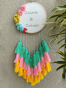 Customizable Floral Embroidered Hoop with Tassels