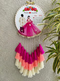 Customizable Bride & Groom Calendar Embroidered Hoop with Tassels