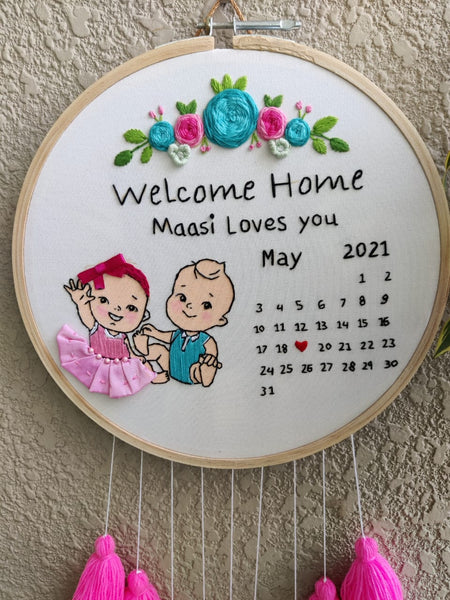 Customizable Baby Calendar Embroidered Hoop with Tassels