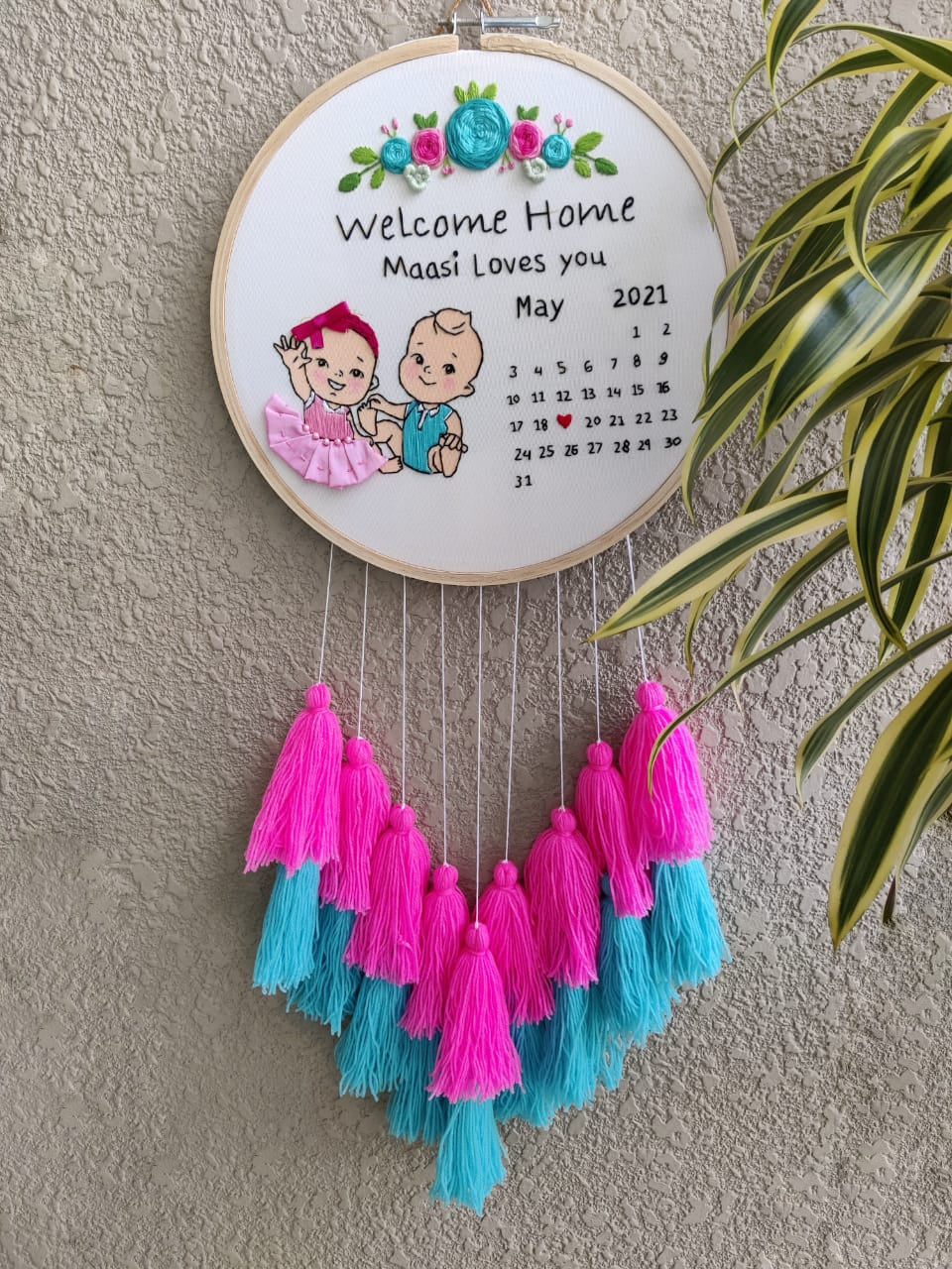 Customizable Baby Calendar Embroidered Hoop with Tassels