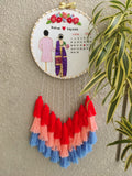 Customizable Bride & Groom Calendar Embroidered Hoop with Tassels