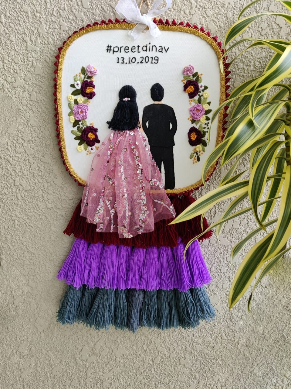 Customizable Couple Embroidered Hoop with Tassels