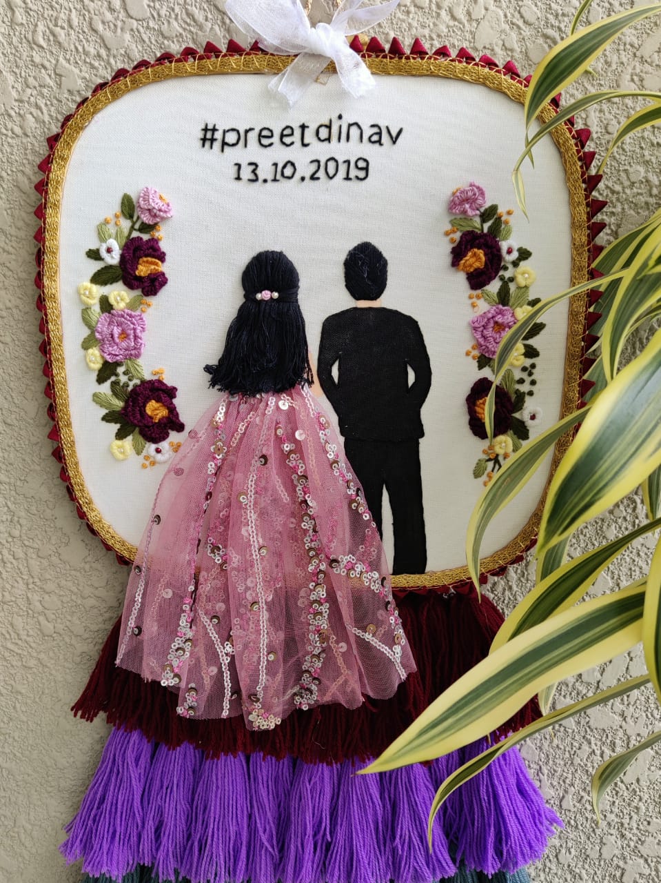 Customizable Couple Embroidered Hoop with Tassels