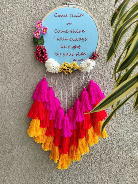 Customizable Quote Floral Embroidered Hoop with Tassels