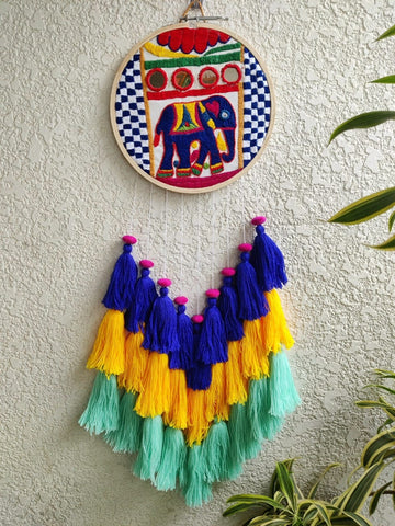 Elephant Embroidered with Mirror Work Round Dreamcatcher