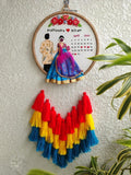 Customizable Bride & Groom Calendar Embroidered Hoop with Tassels