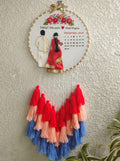 Customizable Bride & Groom Calendar Embroidered Hoop with Tassels