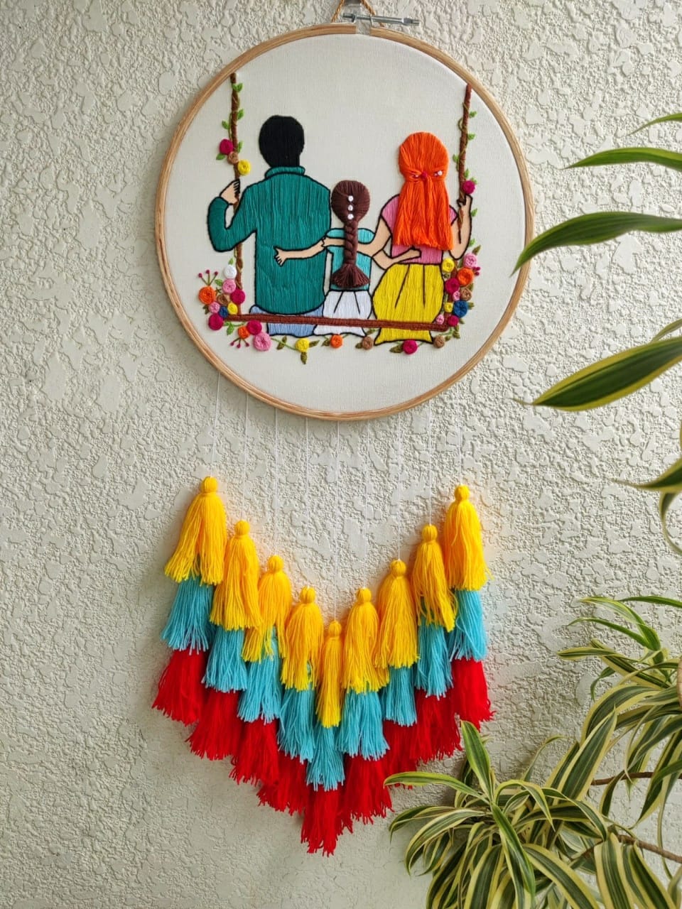 Father Daughter & Mom Embroidered Hoop with Tassels