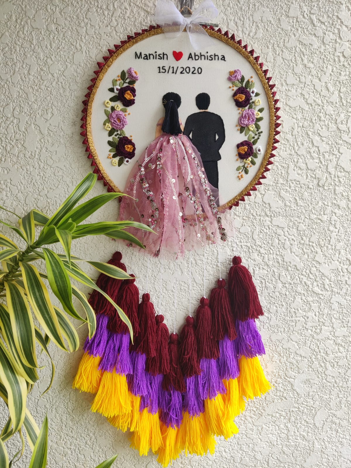 Customizable Couple Embroidered Hoop with Tassels