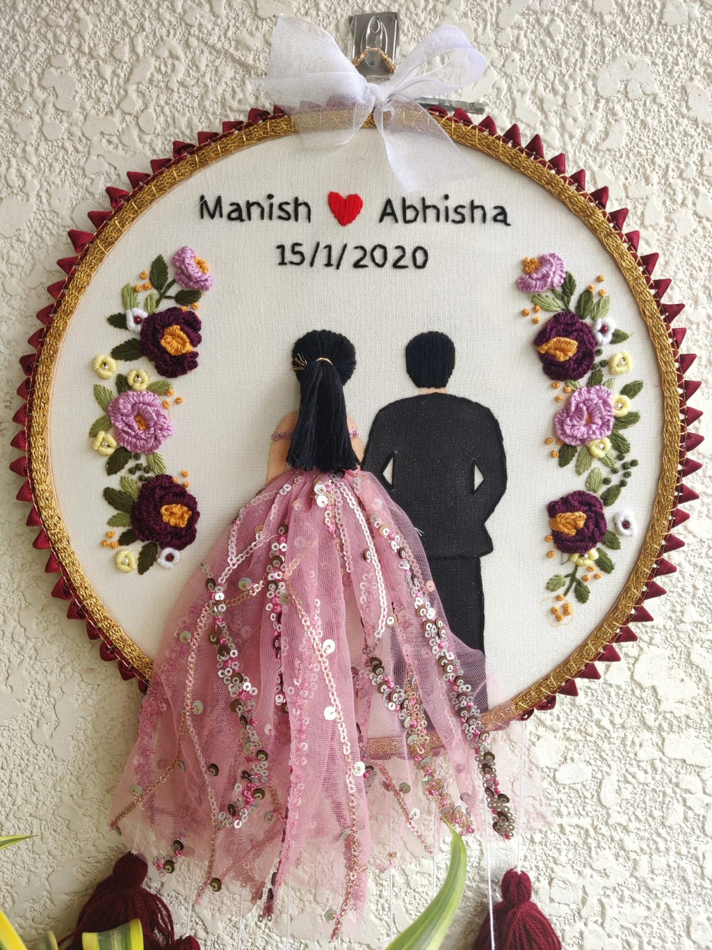 Customizable Couple Embroidered Hoop with Tassels