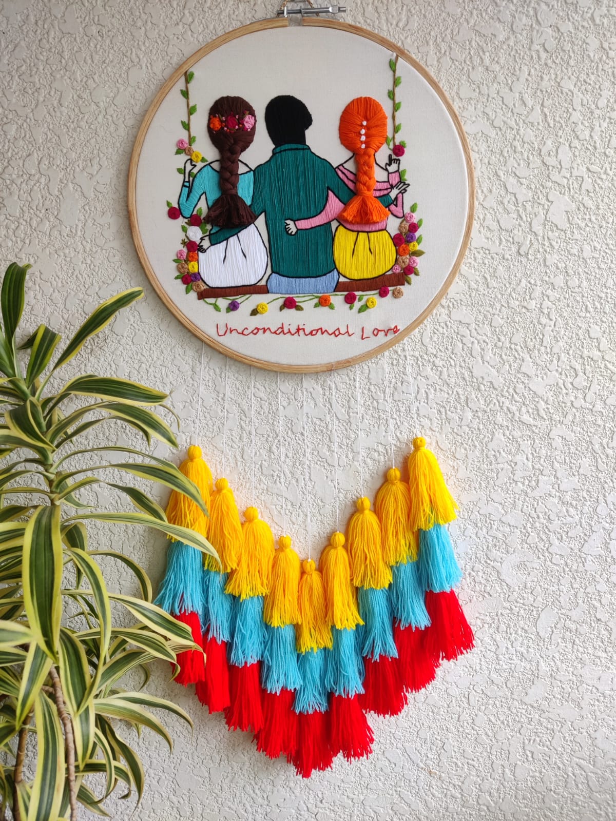 Brother & Sisters on Swing Embroidered Hoop with Tassels