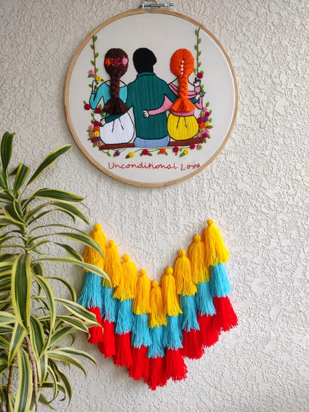 Brother & Sisters on Swing Embroidered Hoop with Tassels