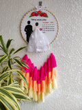 Customizable Bride & Groom Calendar Embroidered Hoop with Tassels