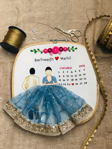 Customizable Bride & Groom Calendar Embroidered Hoop