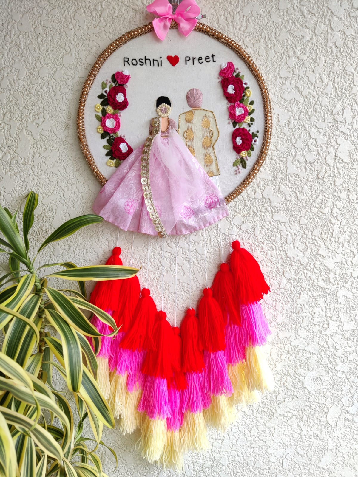 Customizable Couple Embroidered Hoop with Tassels