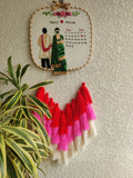 Customizable Bride & Groom Calendar Embroidered Hoop with Tassels
