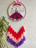 Customizable Bride & Groom Calendar Embroidered Hoop with Tassels