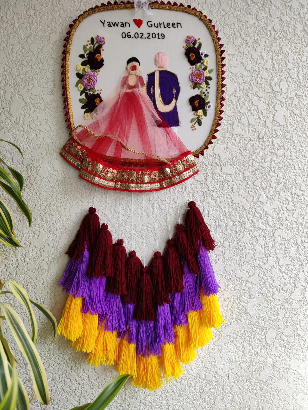 Customizable Couple Embroidered Hoop with Tassels