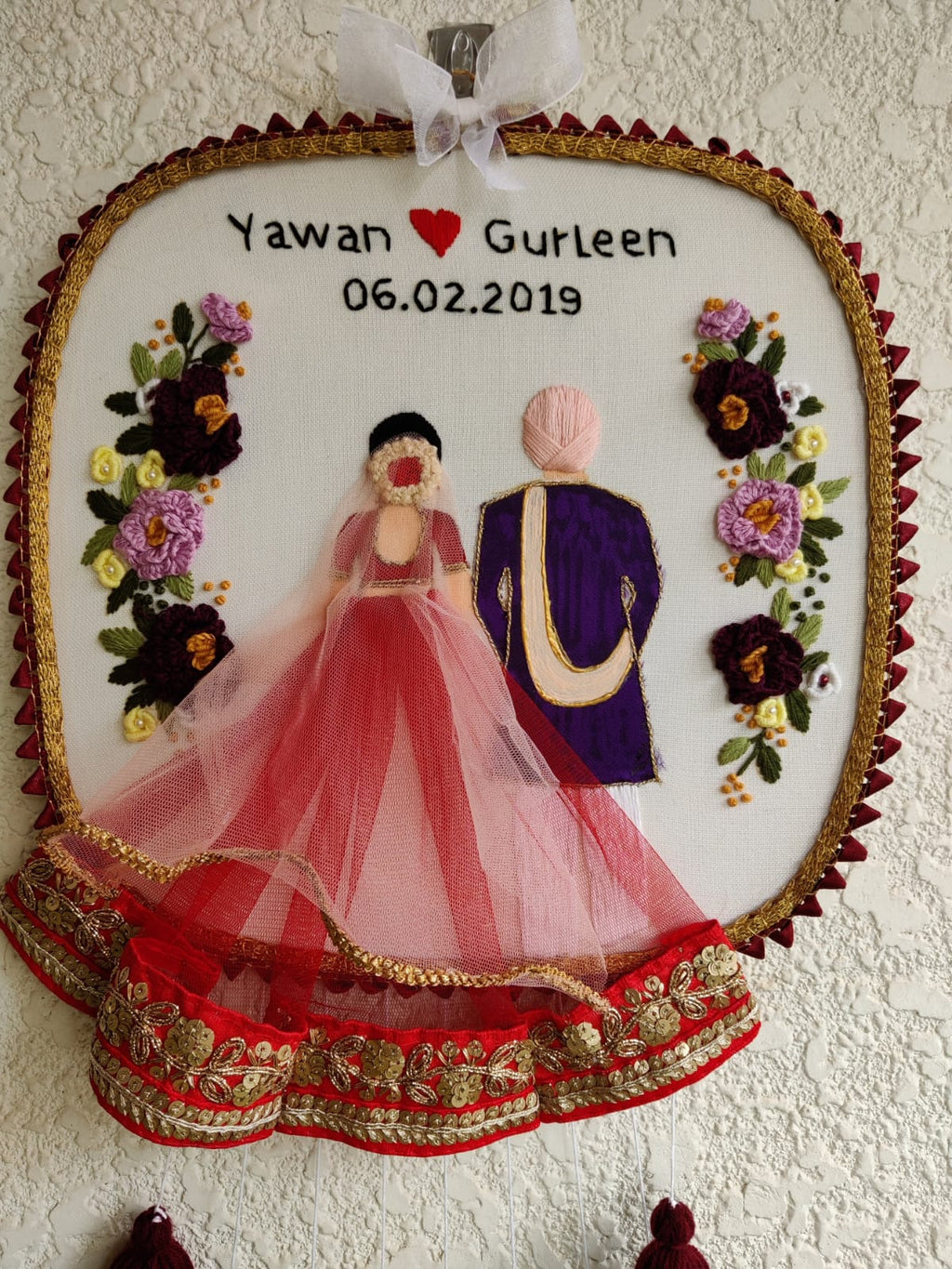 Customizable Couple Embroidered Hoop with Tassels