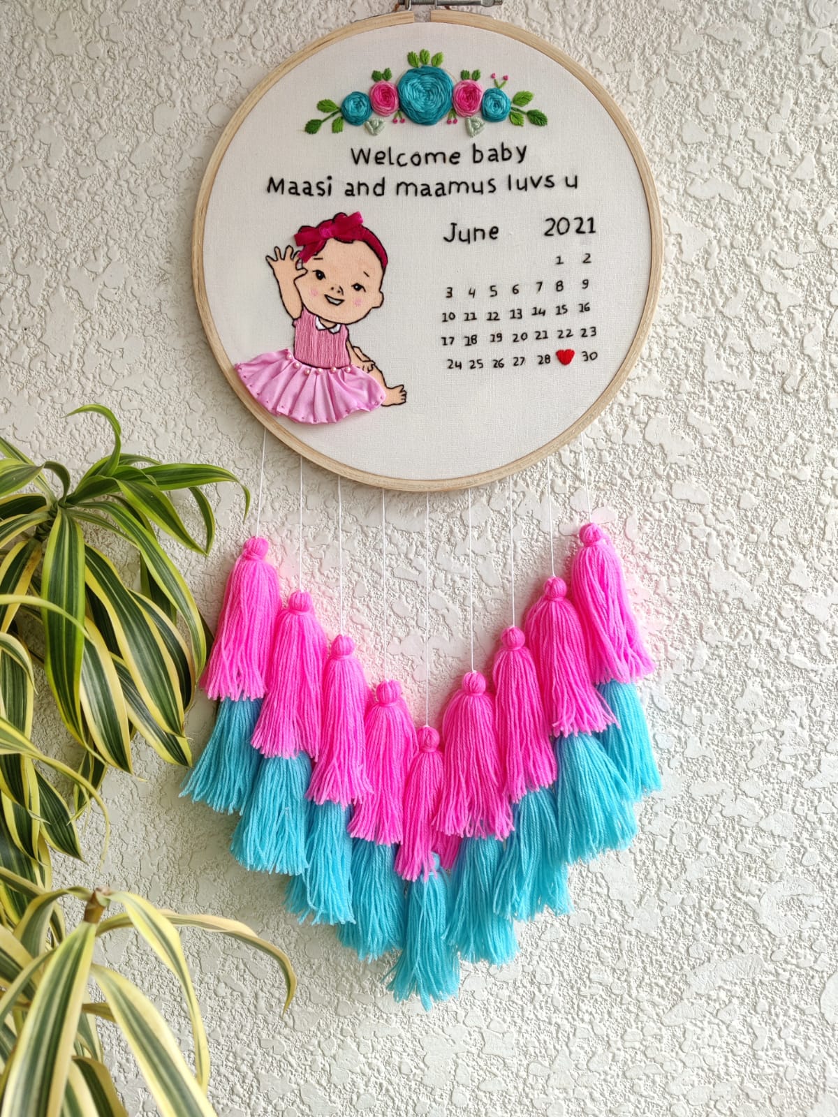 Customizable Baby Girl Calendar Embroidered Hoop with Tassels