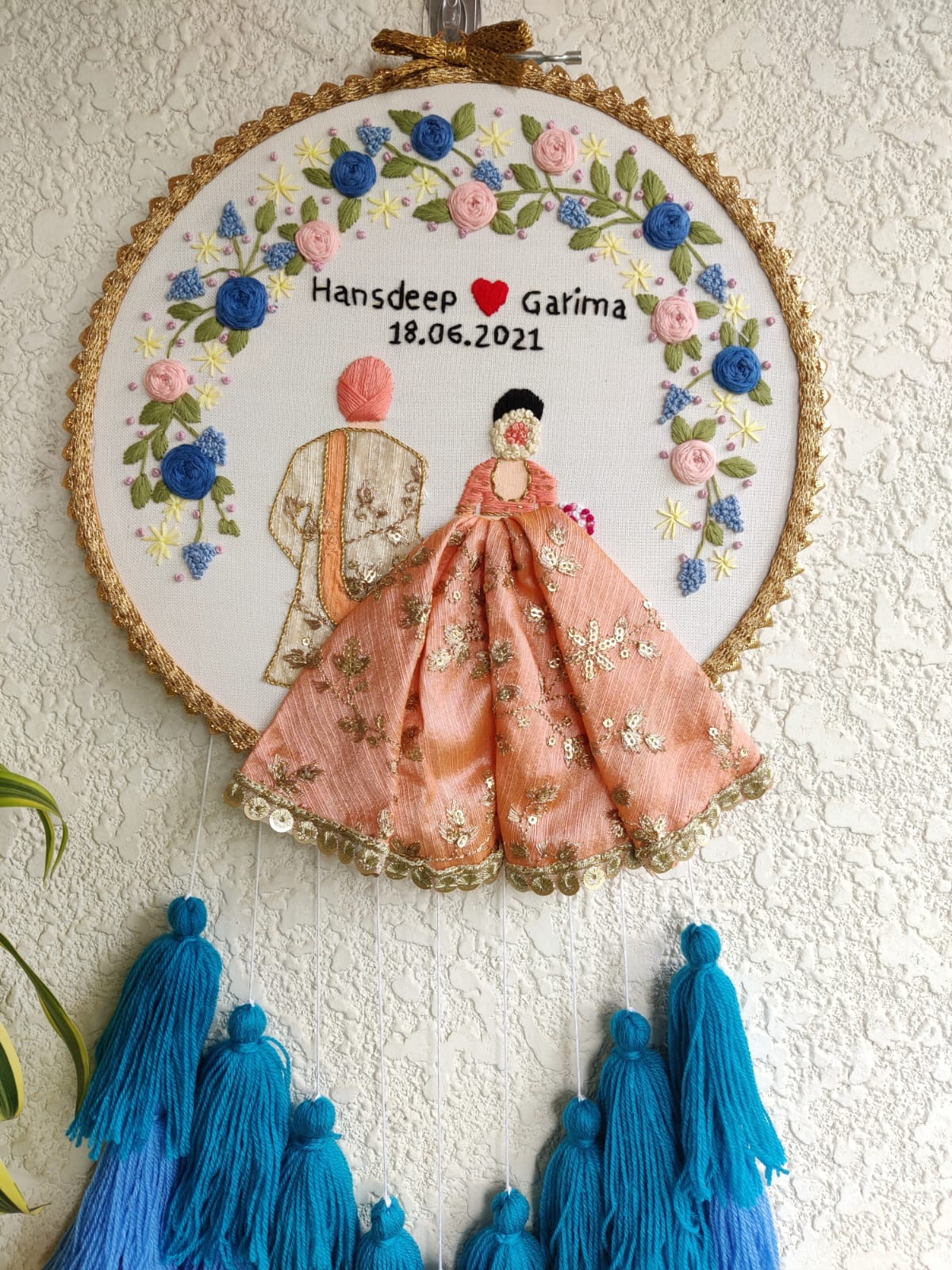 Customizable Couple Embroidered Hoop with Tassels