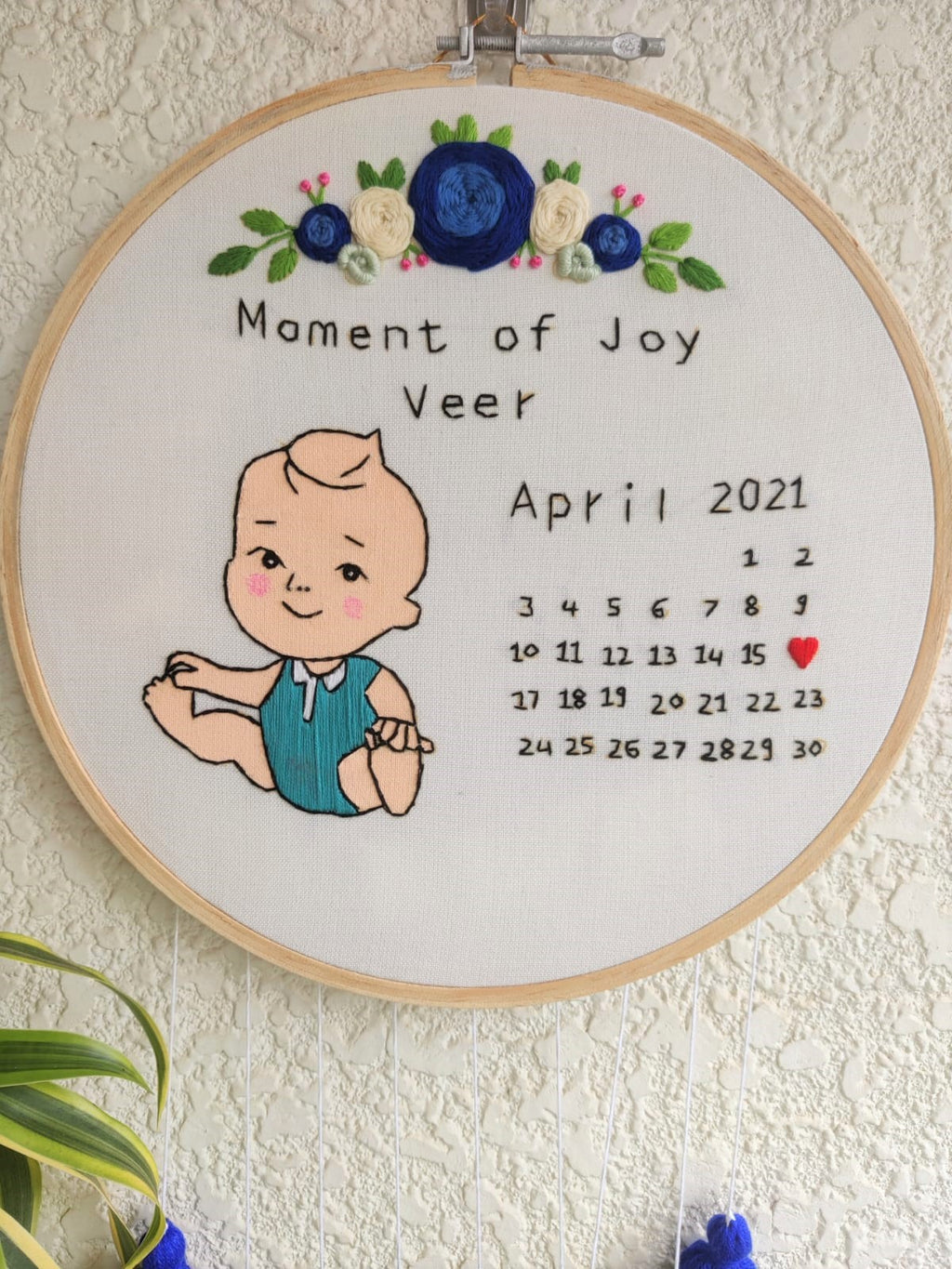 Customizable Baby Boy Calendar Embroidered Hoop with Tassels