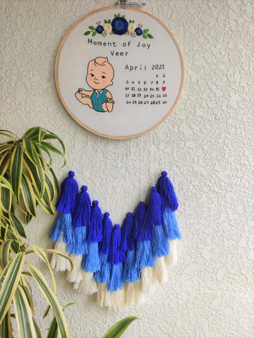 Customizable Baby Boy Calendar Embroidered Hoop with Tassels