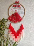 Customizable Bride & Groom Calendar Embroidered Hoop with Tassels