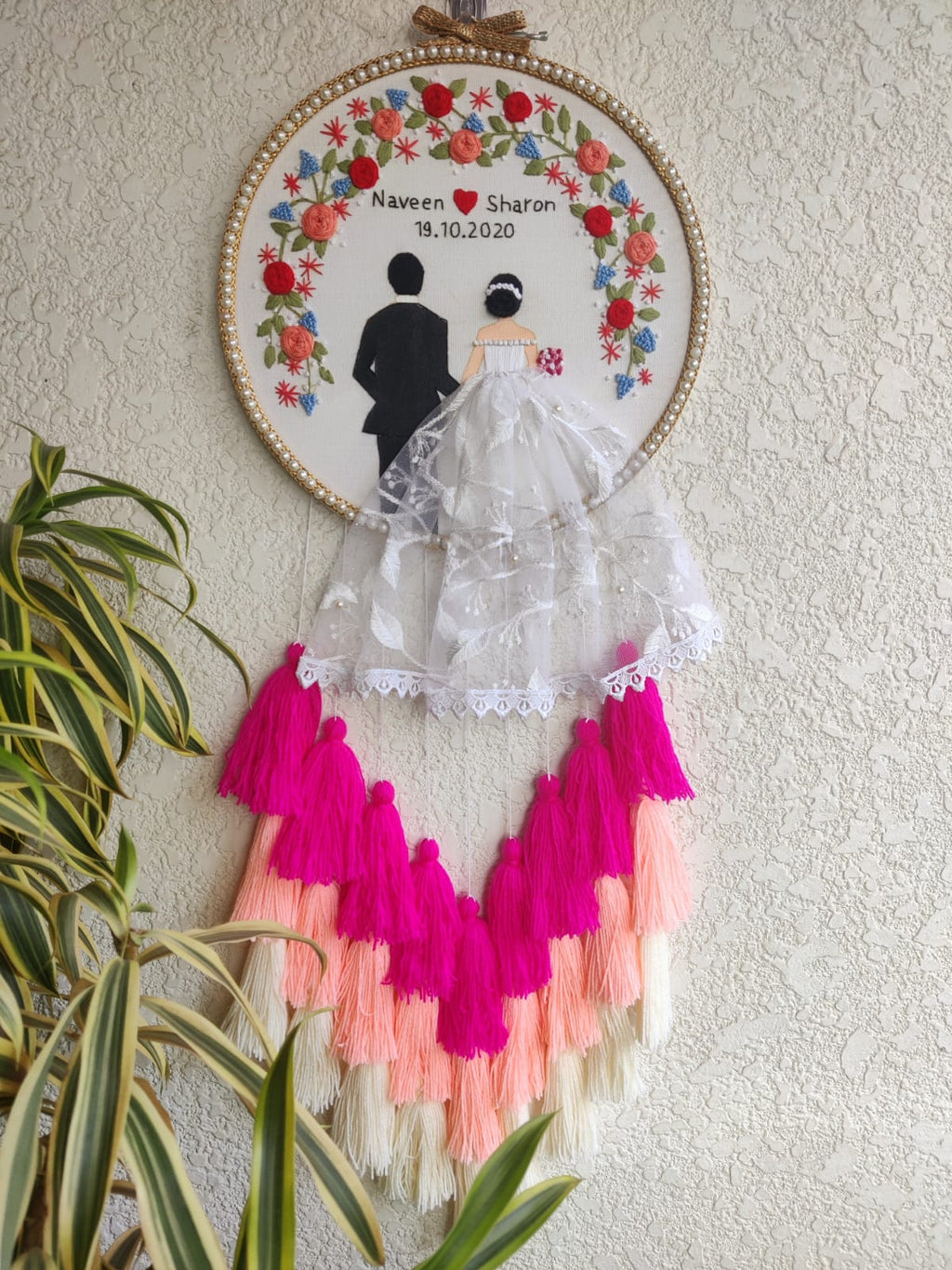 Customizable Couple Embroidered Hoop with Tassels