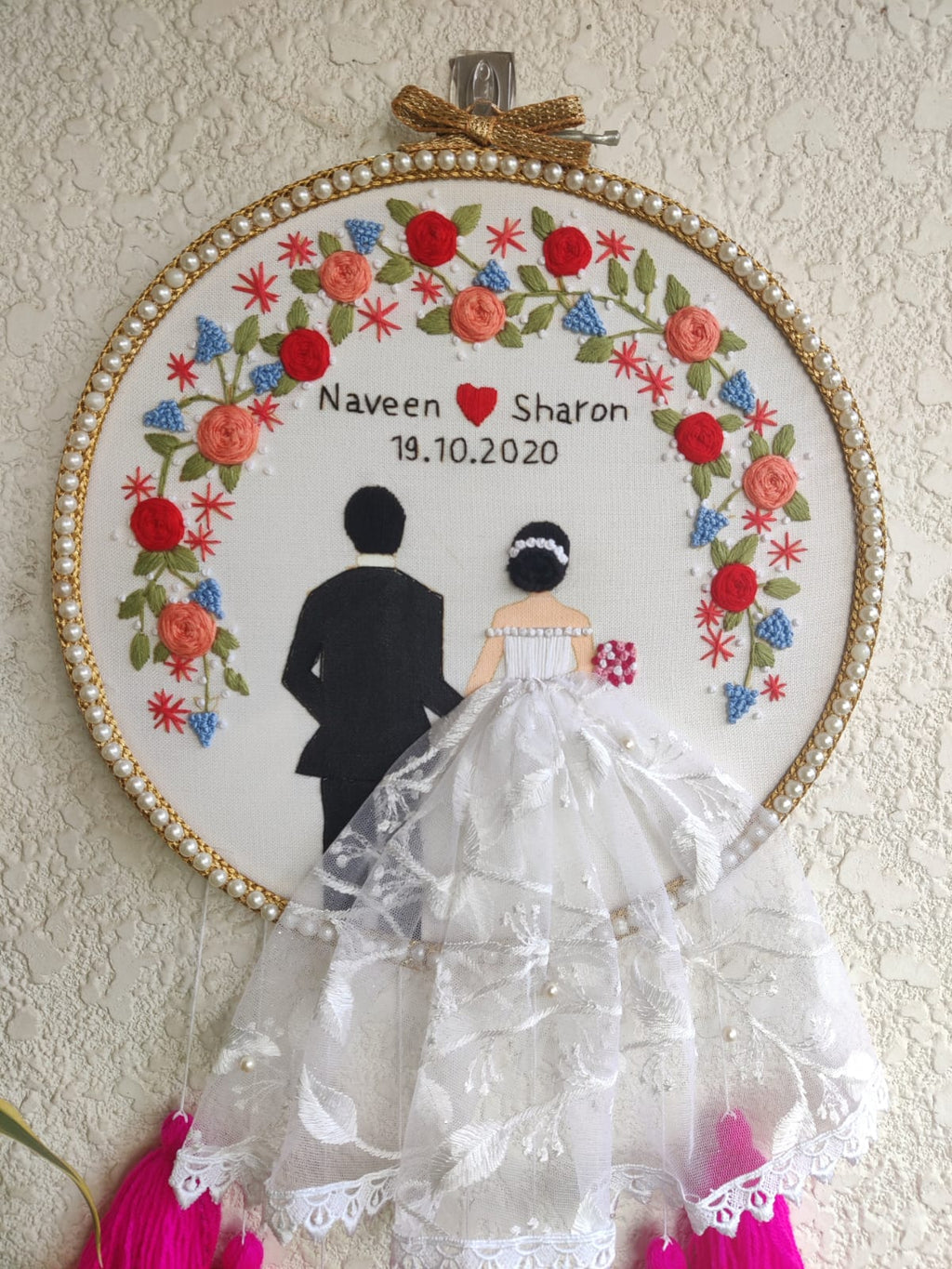 Customizable Couple Embroidered Hoop with Tassels