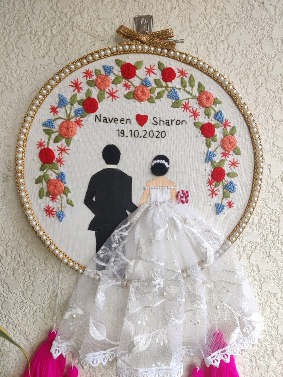 Customizable Couple Embroidered Hoop with Tassels