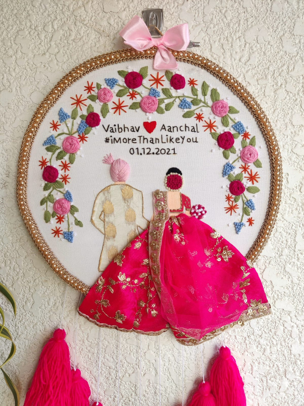 Customizable Couple Embroidered Hoop with Tassels