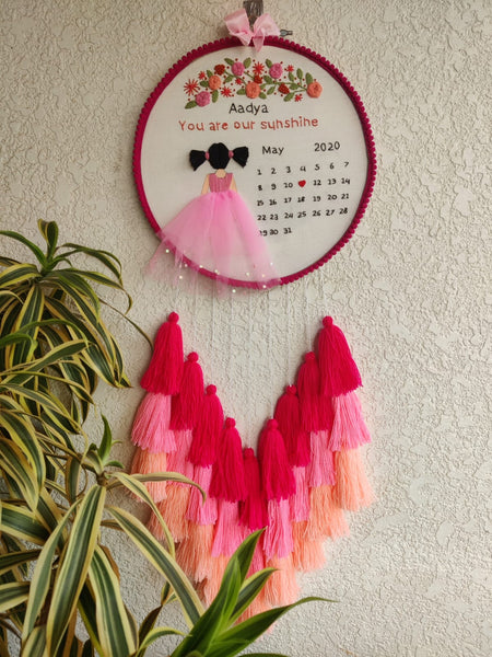 Customizable 'Birthday' Calendar Embroidered Hoop with Tassels
