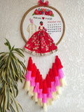 Customizable Bride & Groom Calendar Embroidered Hoop with Tassels