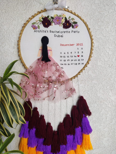 Customizable 'Birthday' Calendar Embroidered Hoop with Tassels