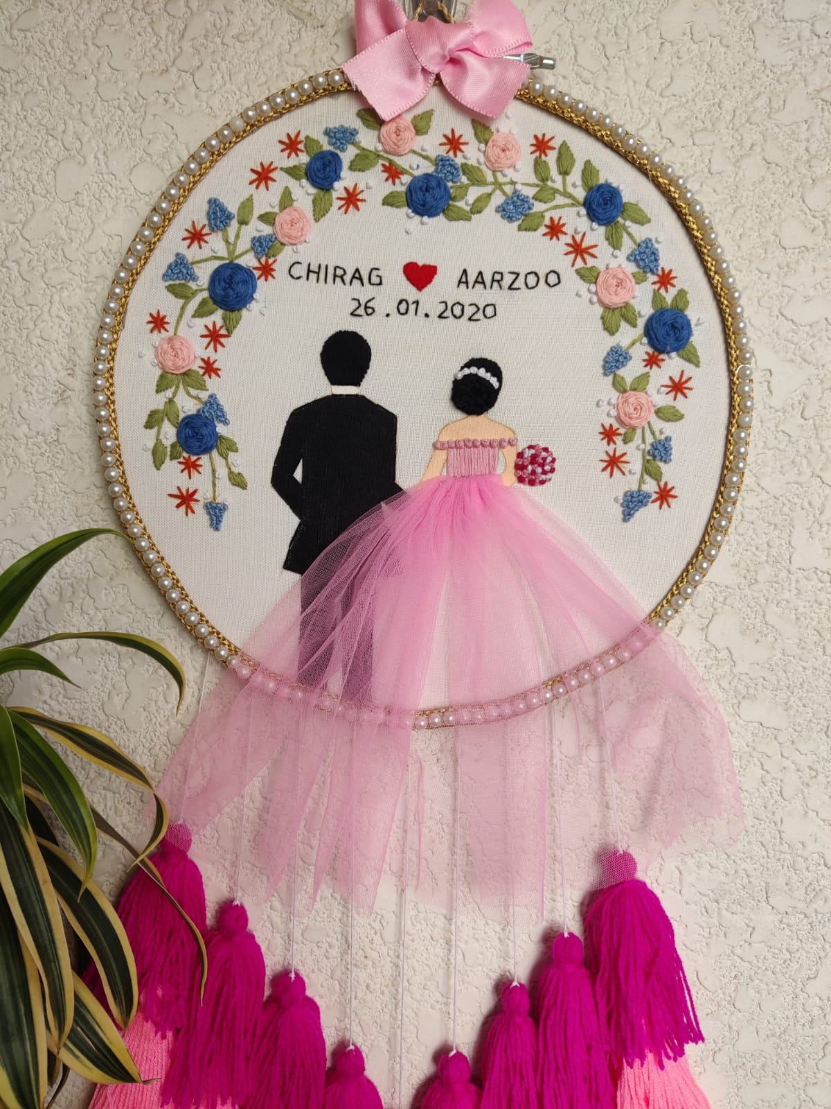 Customizable Couple Embroidered Hoop with Tassels