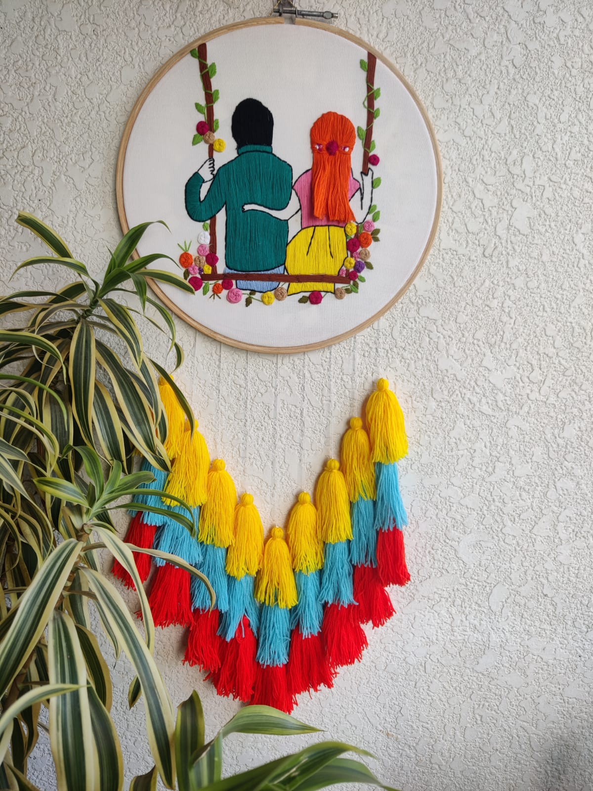 Couple Embroidered Hoop with Tassels