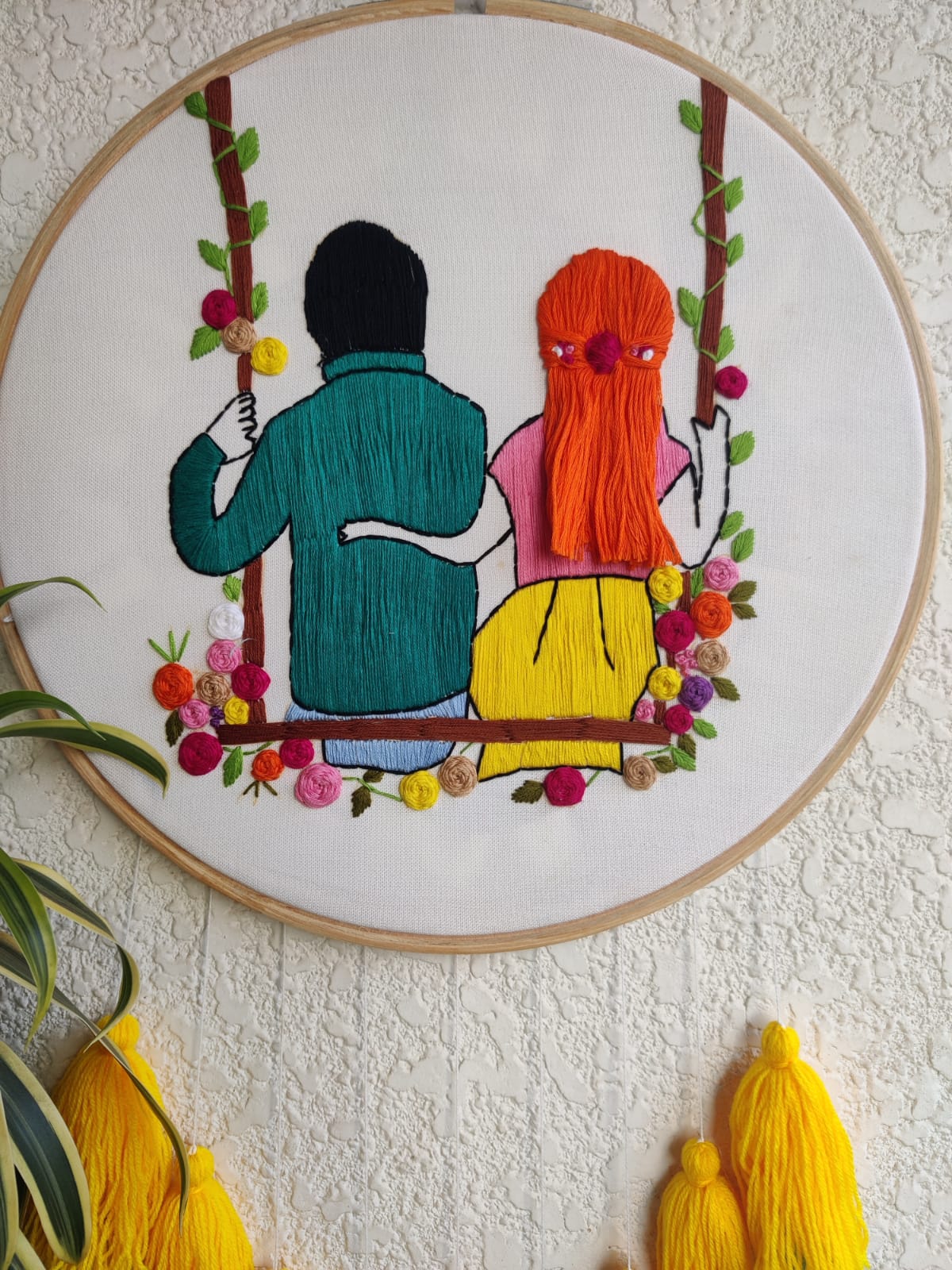 Couple Embroidered Hoop with Tassels