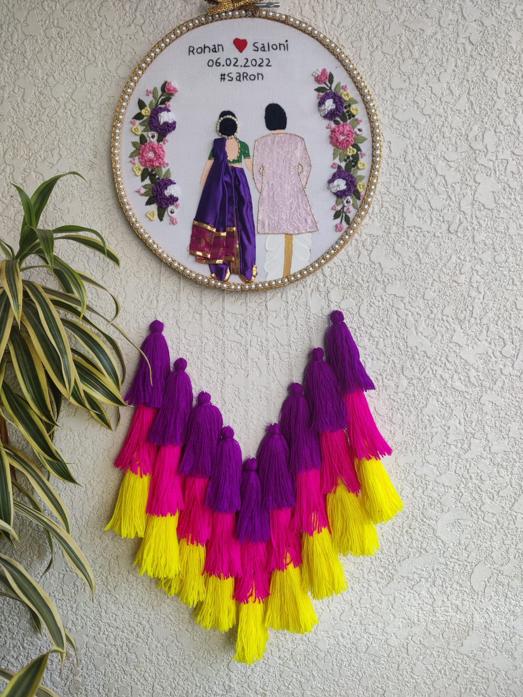 Customizable Couple Embroidered Hoop with Tassels
