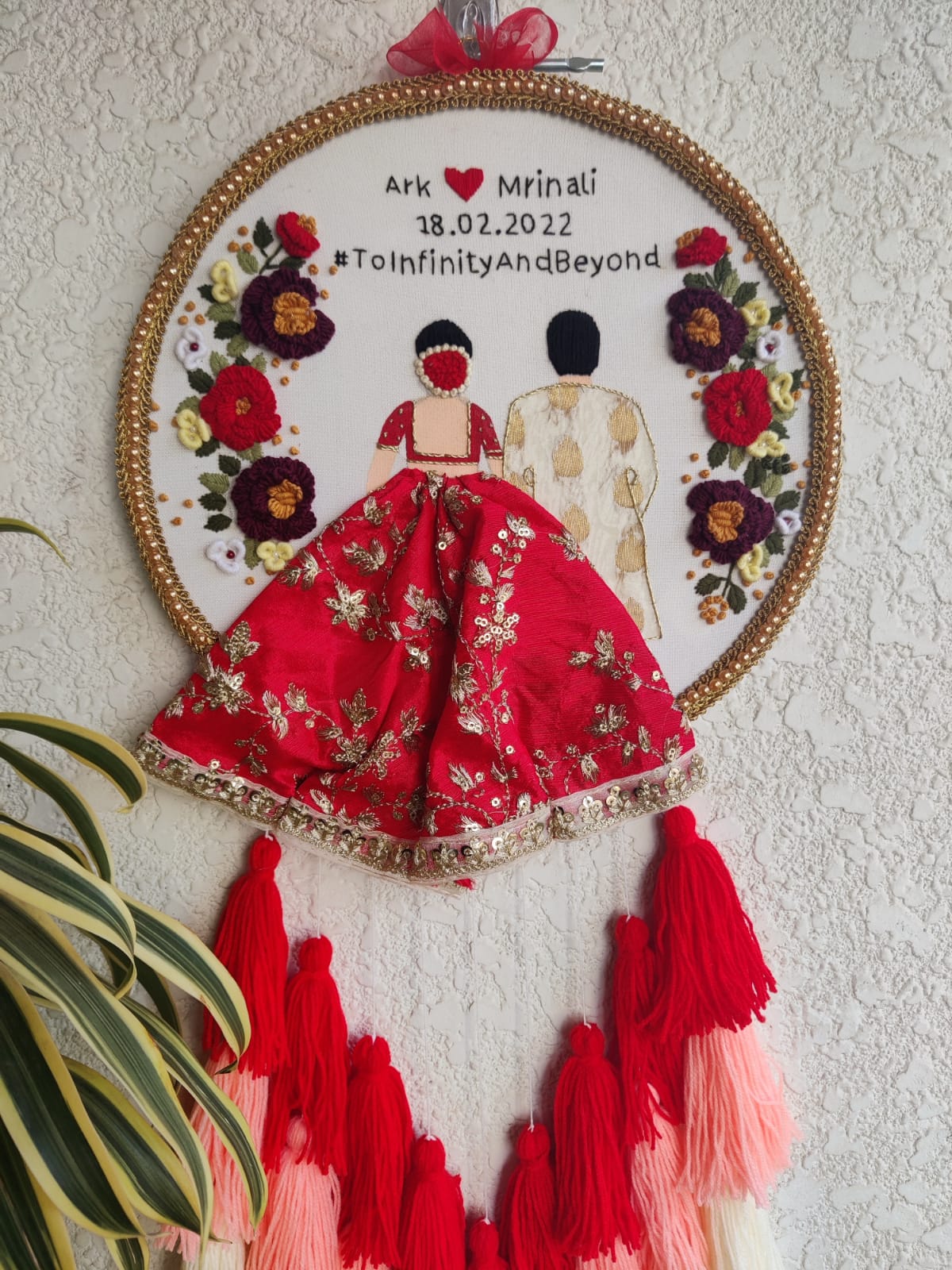 Customizable Couple Embroidered Hoop with Tassels