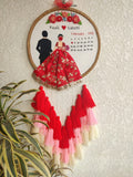 Customizable Bride & Groom Calendar Embroidered Hoop with Tassels