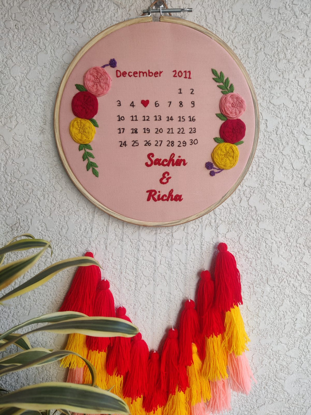 Customizable Calendar Embroidered Hoop with Tassels
