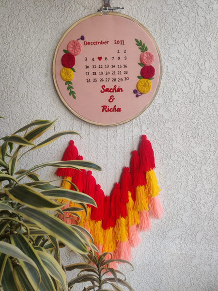 Customizable Calendar Embroidered Hoop with Tassels