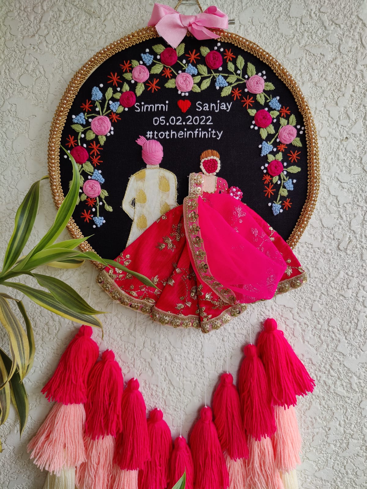 Customizable Couple Embroidered Hoop with Tassels